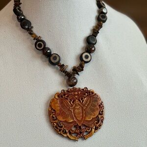 Elegant Brown Butterfly Pendant Necklace